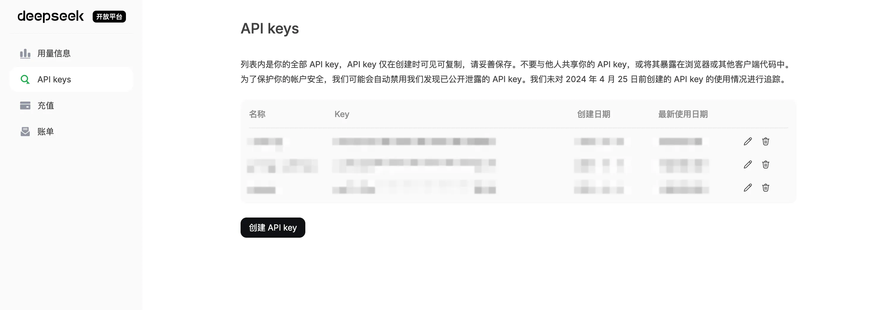图片:DeepSeek 后台获取 API Key